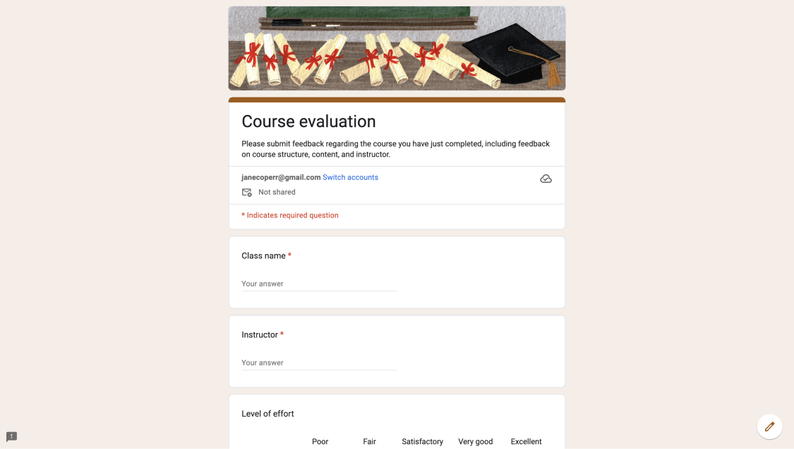 Course evaluation form on Google Forms