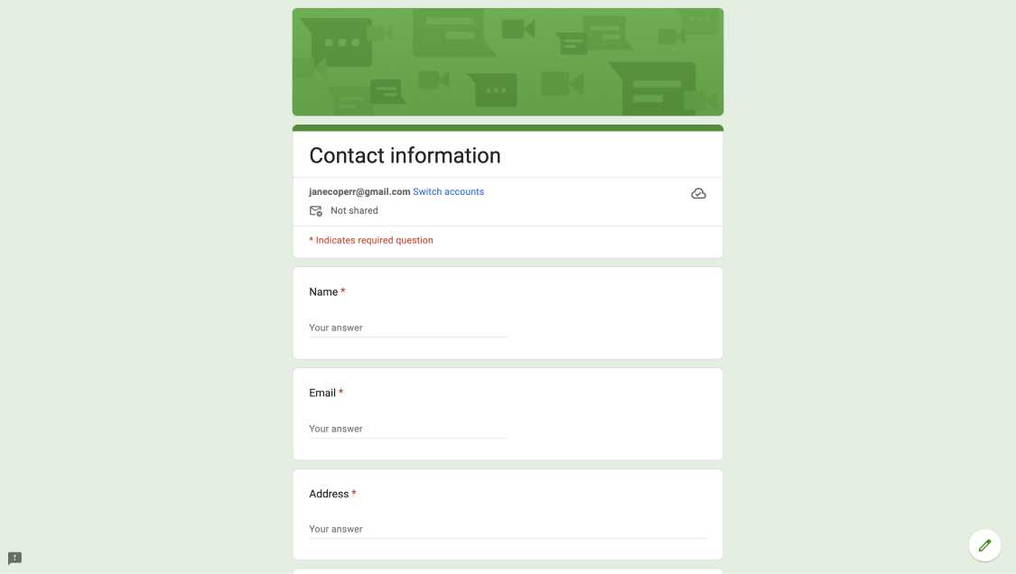 Contact information form on Google Forms