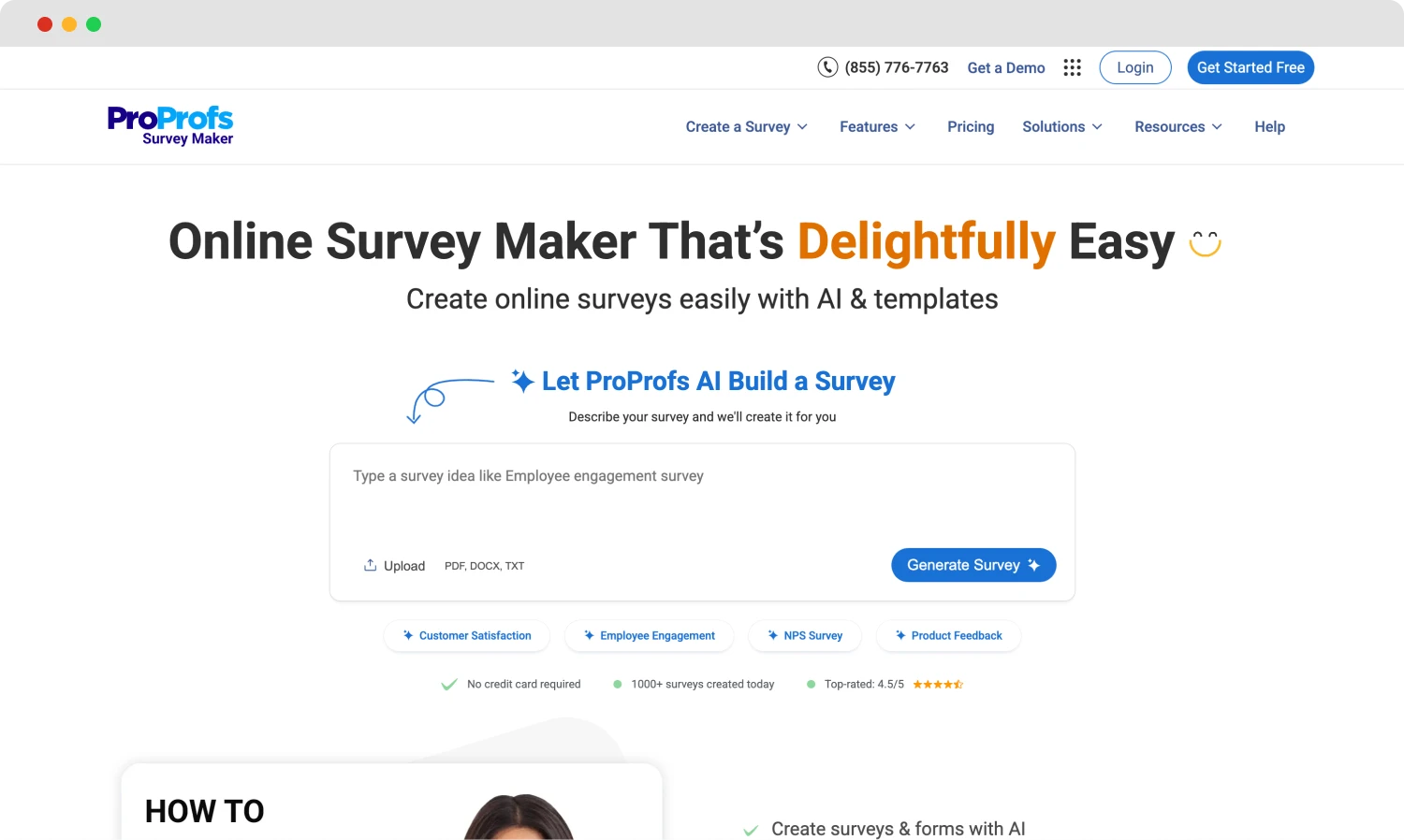 The homepage of ProProfs Survey Maker