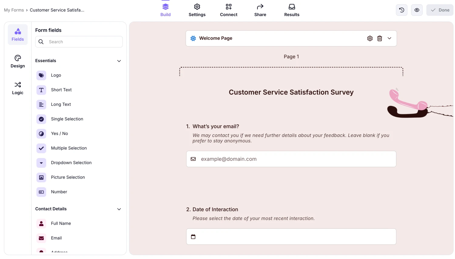 Workspace of forms.app
