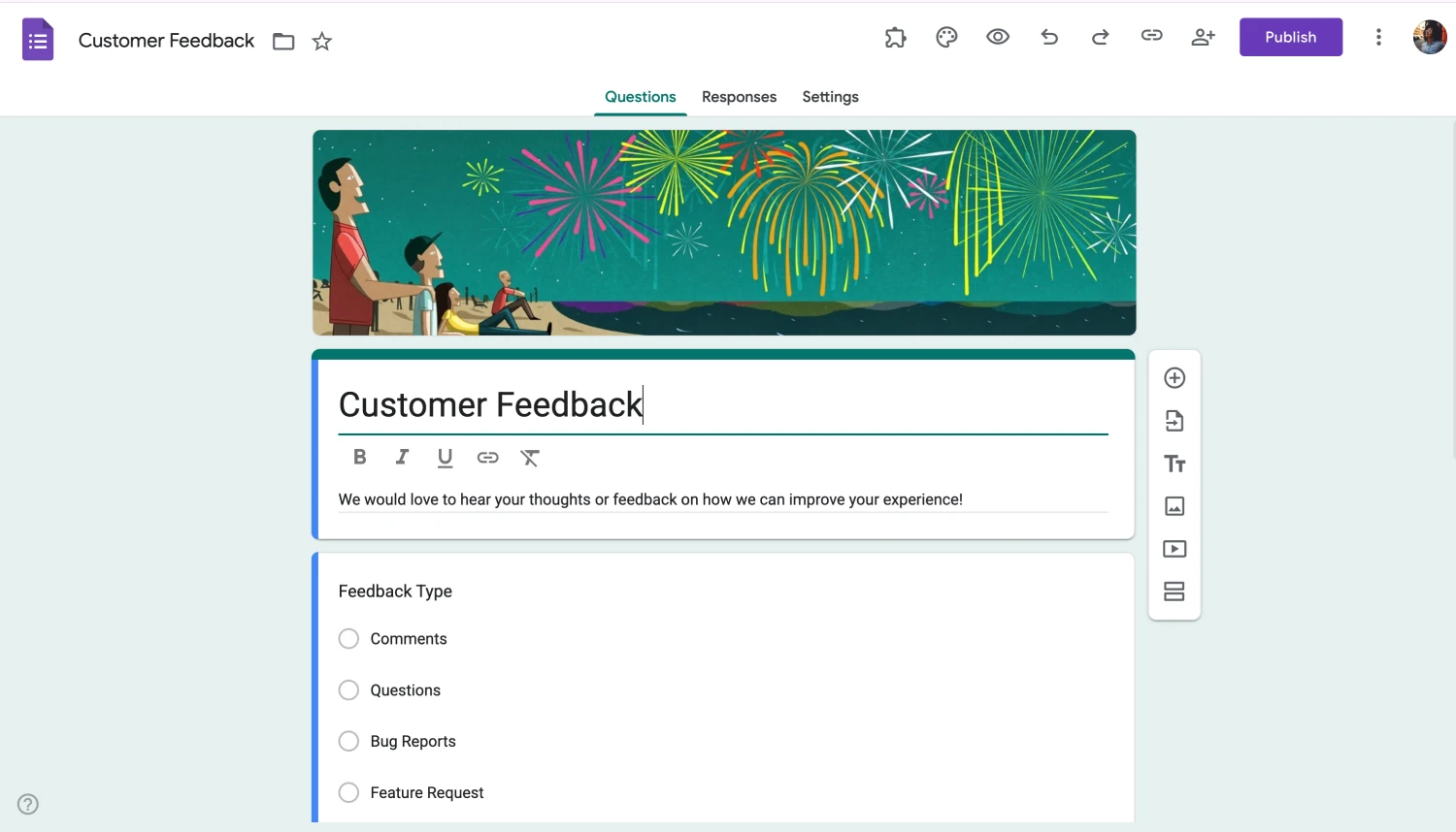 Workspace of Google Forms