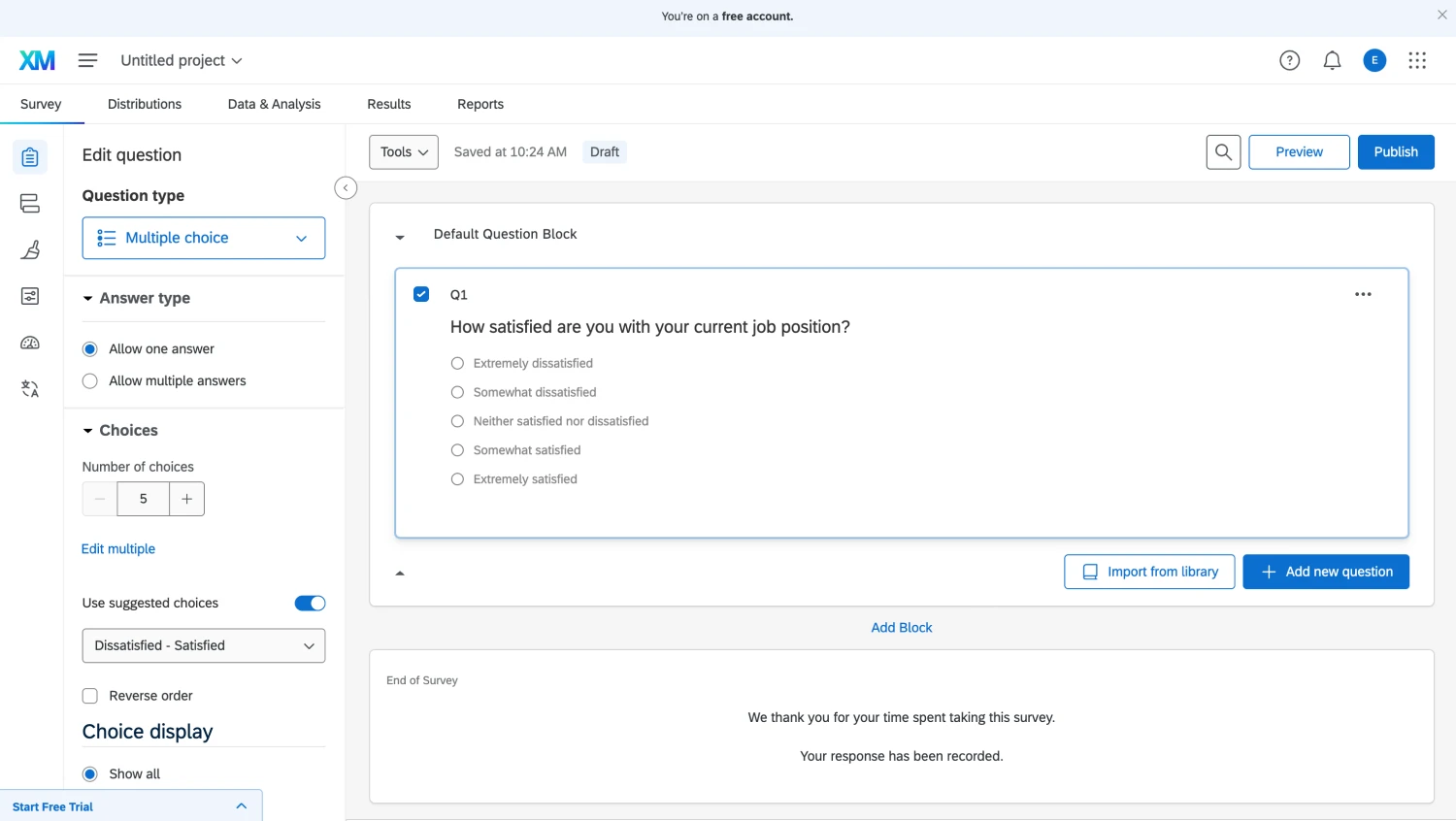 Workspace of Qualtrics