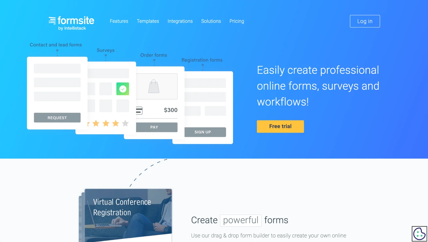 Landing page of Formsite