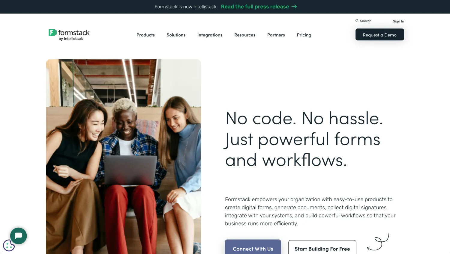 Landing page of Formstack