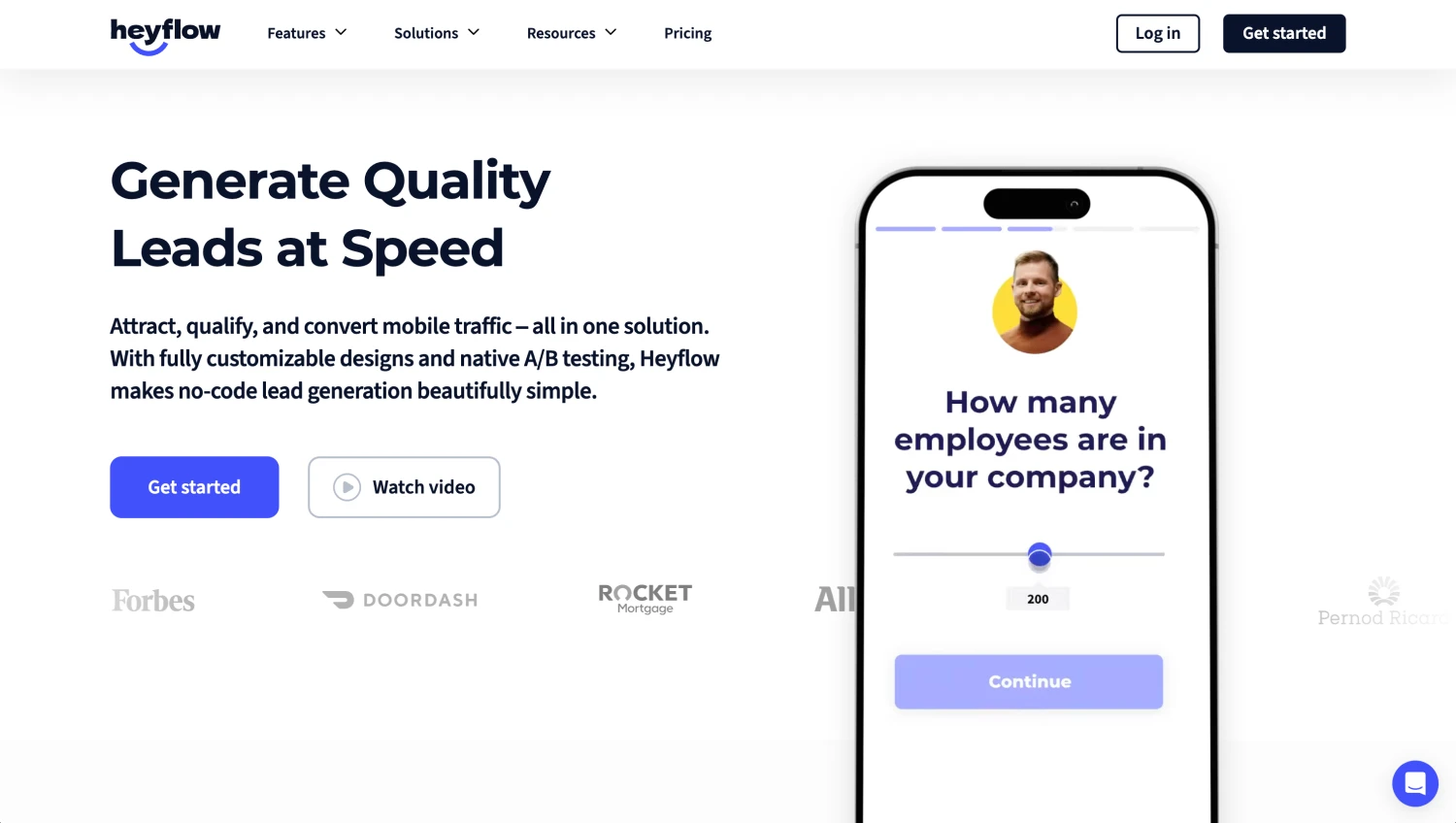 Landing page of Heyflow