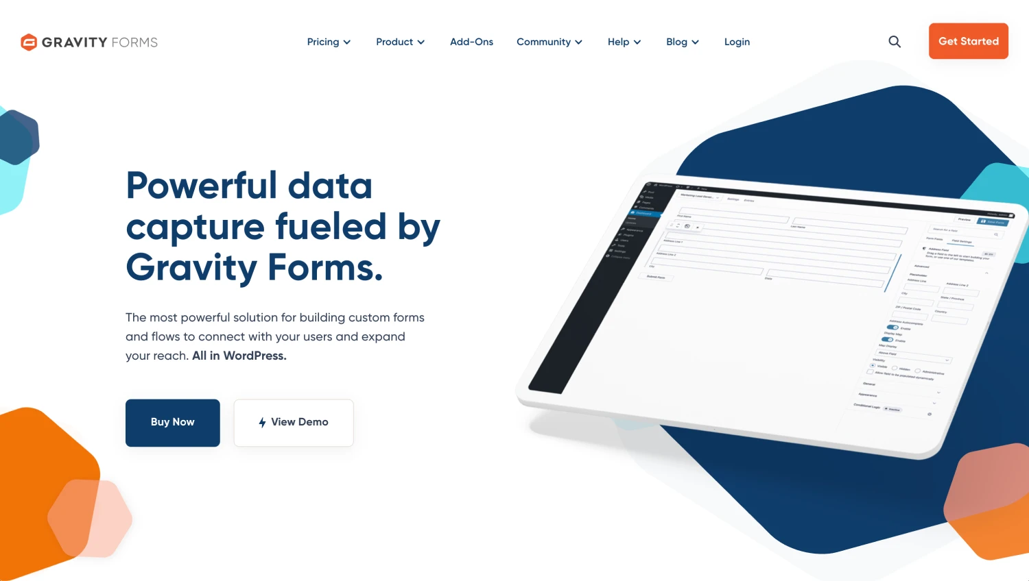Landing page of Gravity Forms