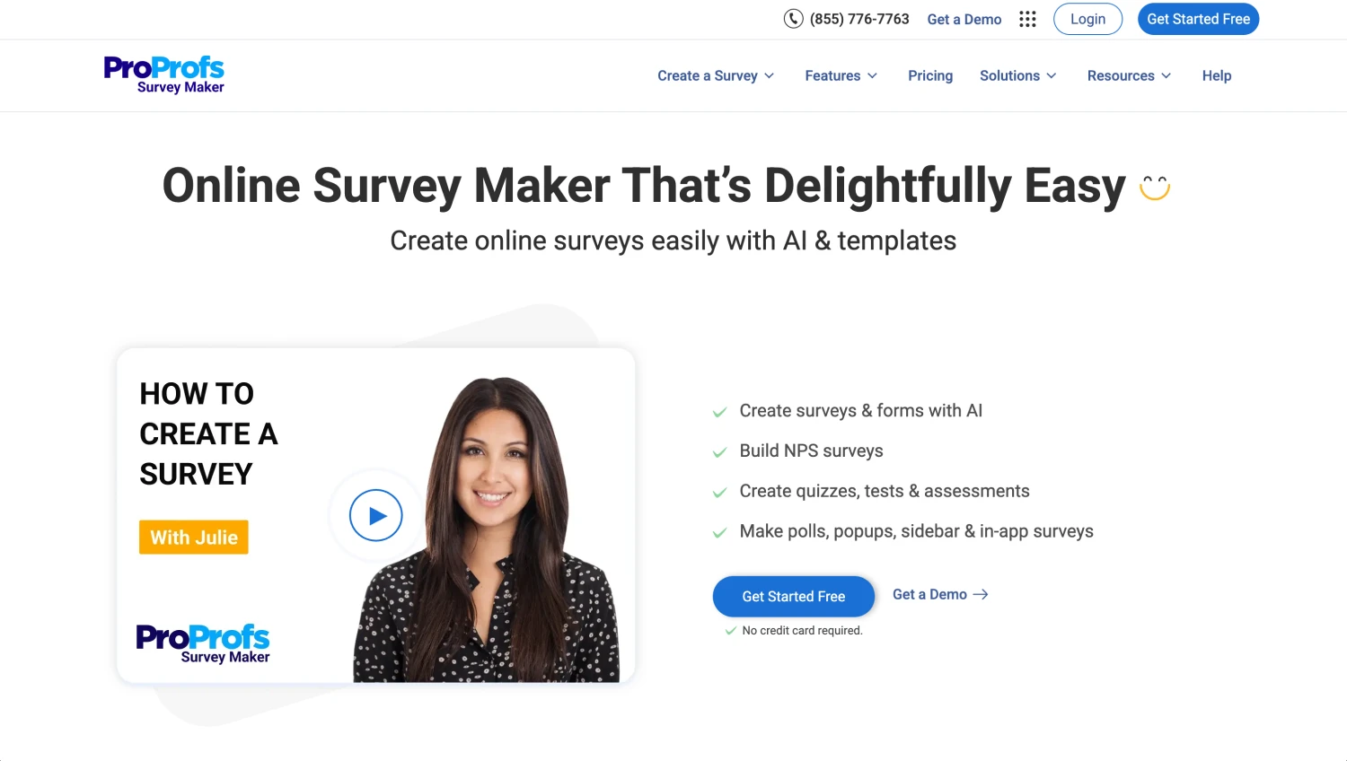 Landing page of ProProfs