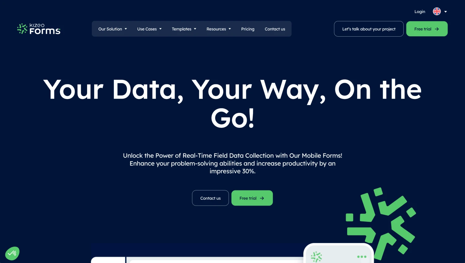 Landing page of Kizeo