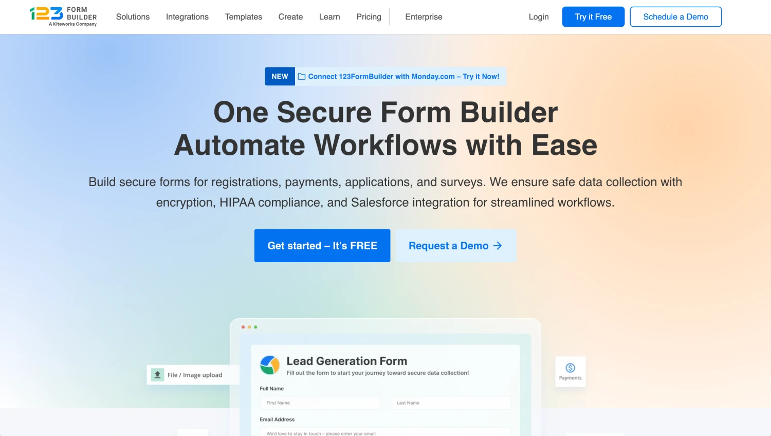 Landing page of 123FormBuilder