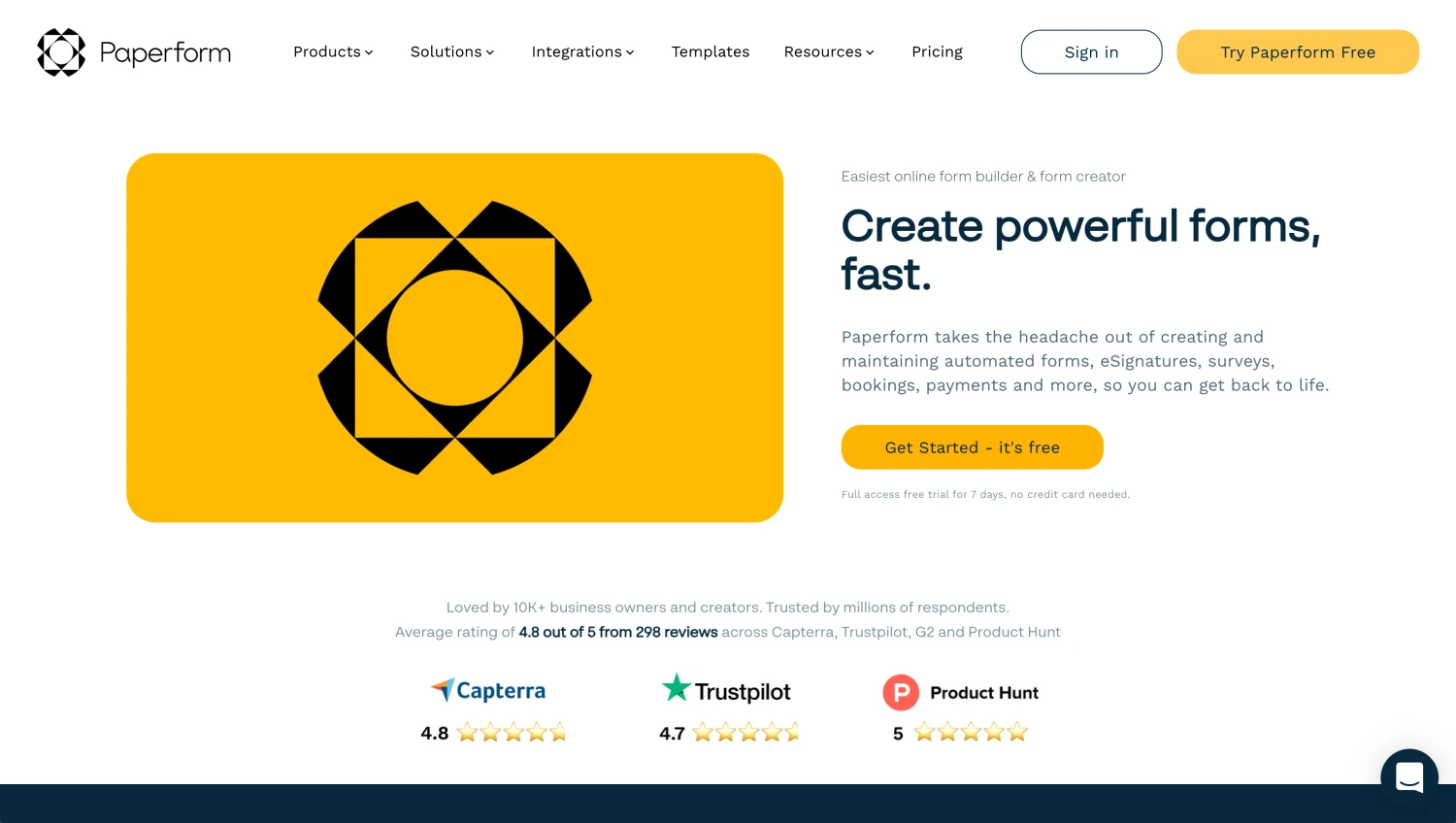 Landing page of Paperform