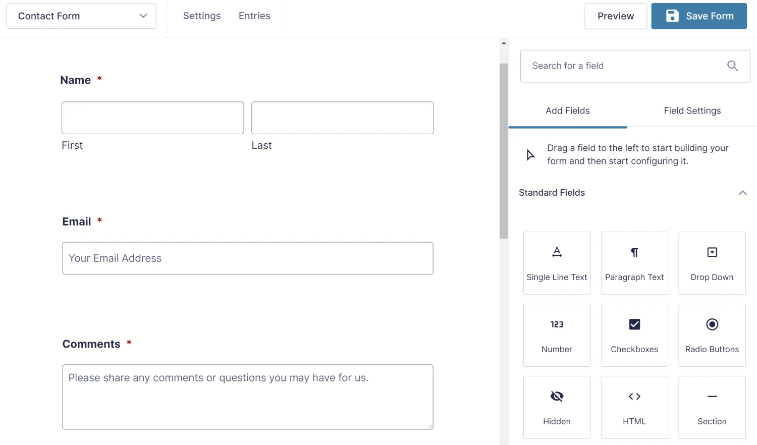 Workspace of Gravity Forms (Source: Gravity Forms)