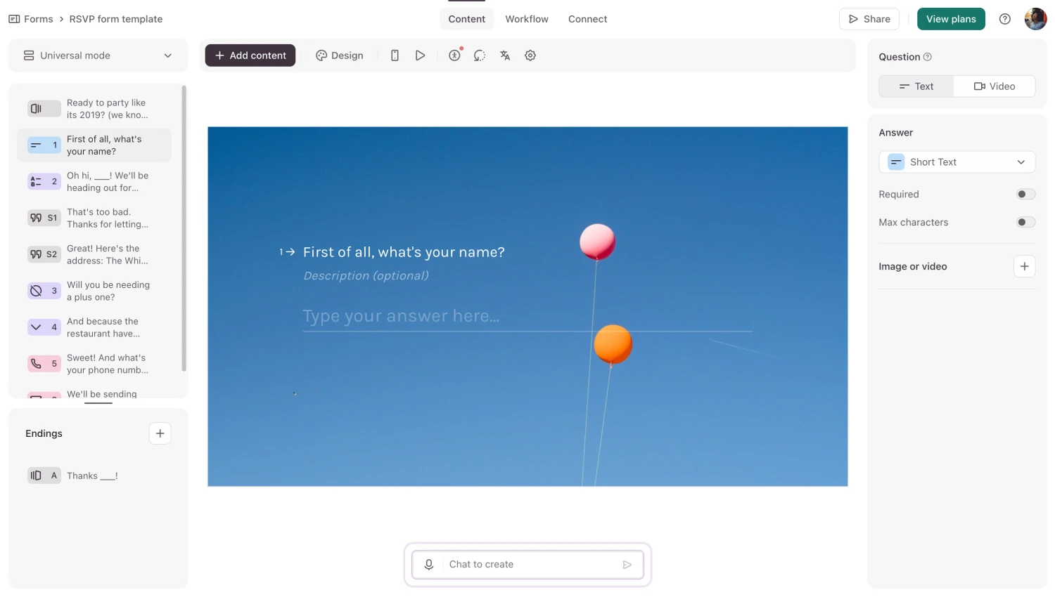 Workspace of Typeform