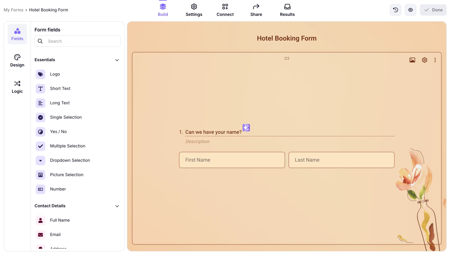 Workspace of forms.app