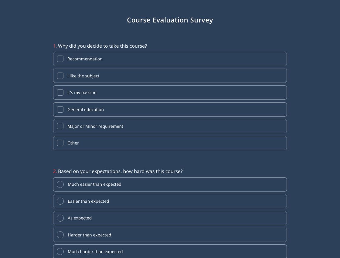 Course Evaluation Survey Template