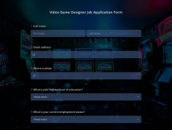 Video Game Designer Job Application Form