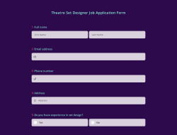 Theatre Set Designer Job Application Form