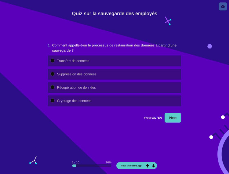 Modèle de quiz de connaissances sur la sauvegarde des employés