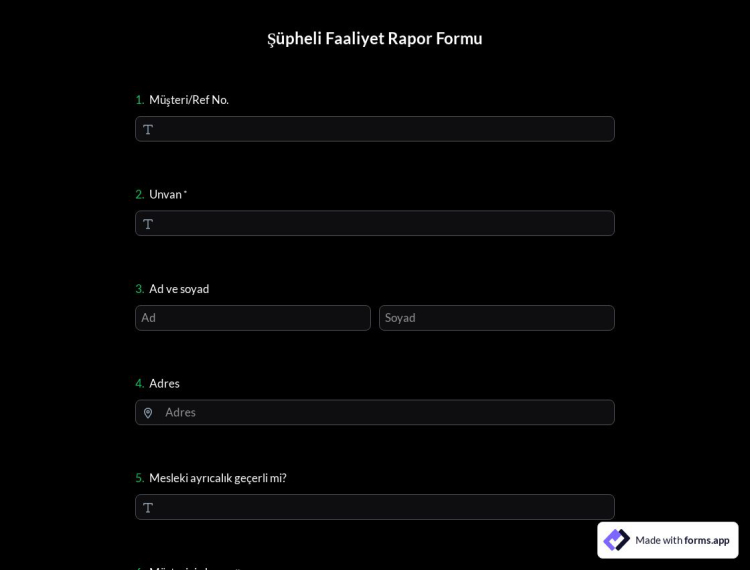 Şüpheli Faaliyet Rapor Formu Şablonu