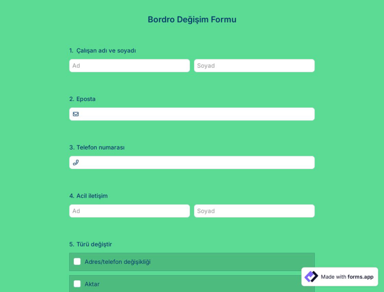 Bordro Değişim Formu Şablonu
