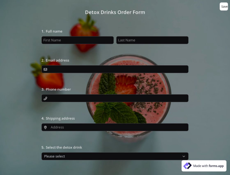 Detox Drinks Order Form