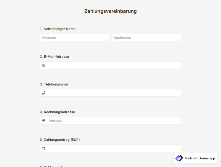 Zahlungsvereinbarungsformular