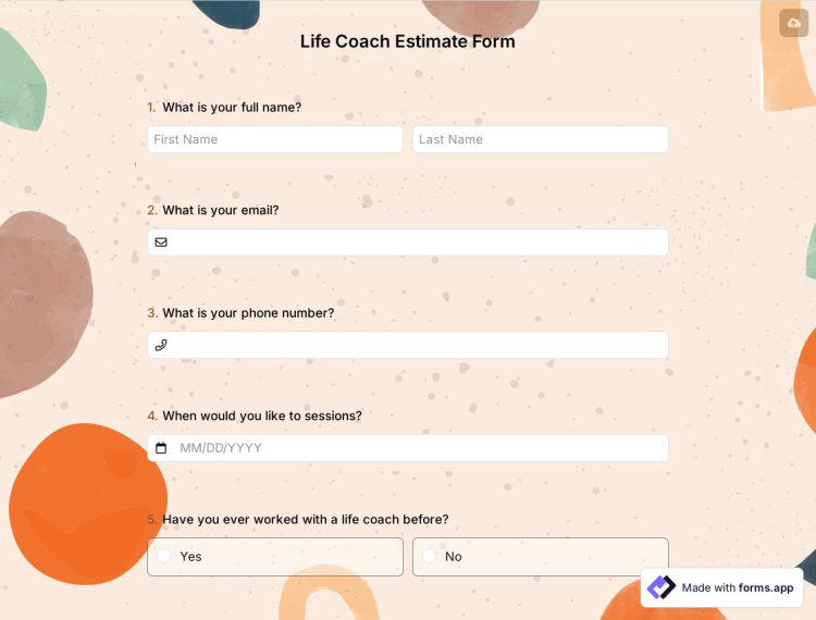 Life Coach Estimate Form