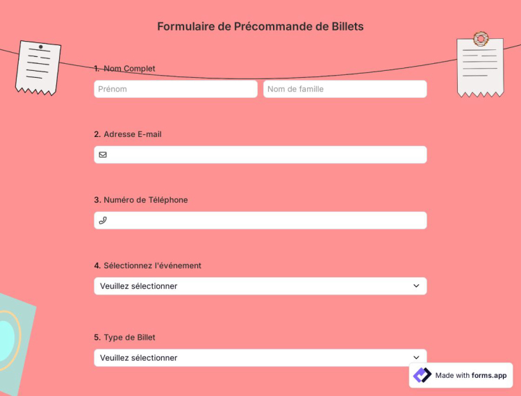 Formulaire de Précommande de Billets