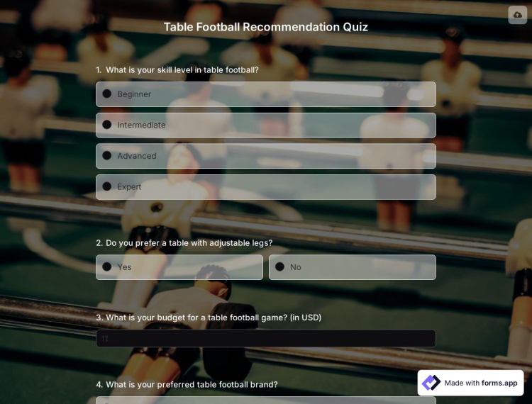 Table Football Recommendation Quiz