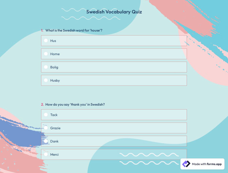 Swedish Vocabulary Quiz