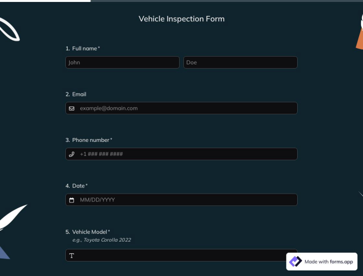 Vehicle Inspection Form Template