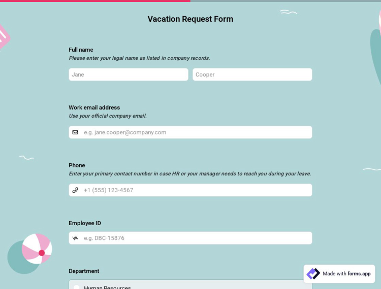 Vacation Request Form Template
