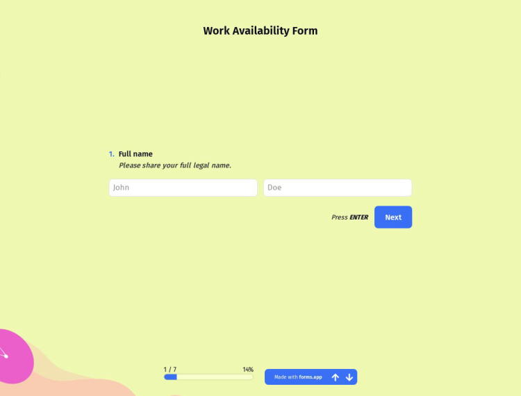 Work Availability Form Template