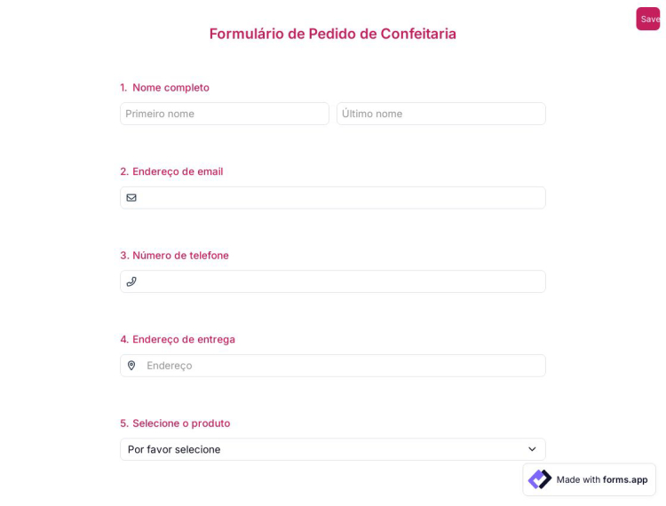 Formulário de Pedido de Confeitaria