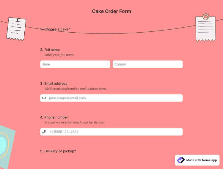 Cake Order Form Template