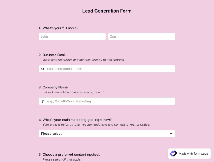 Lead Generation Form Template