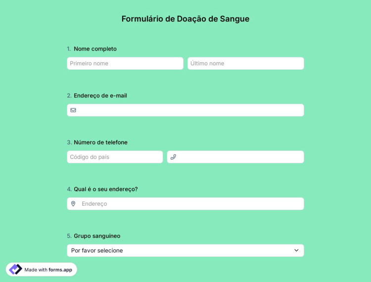 Modelo de Formulário de Doação de Sangue