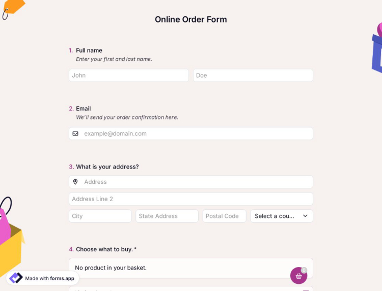 Online Order Form Template