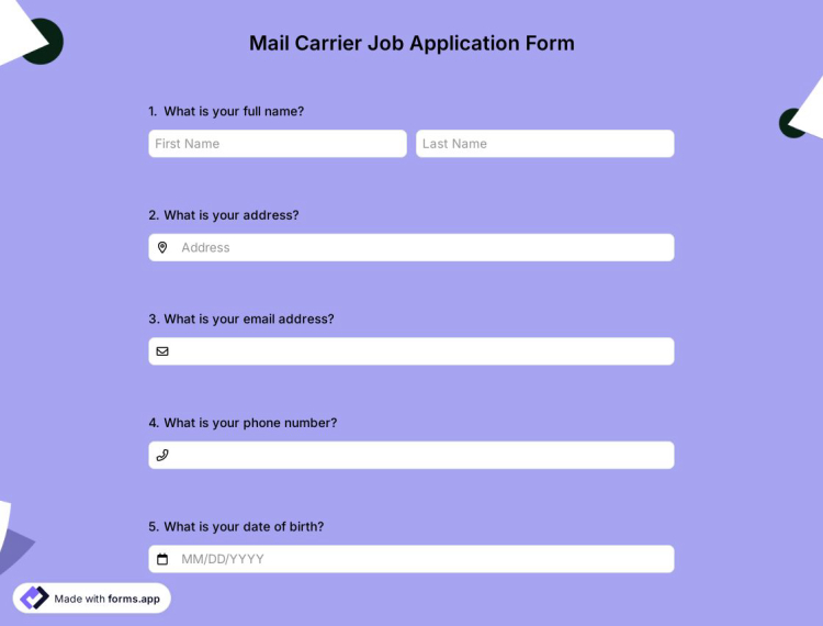 Mail Carrier Job Application Form