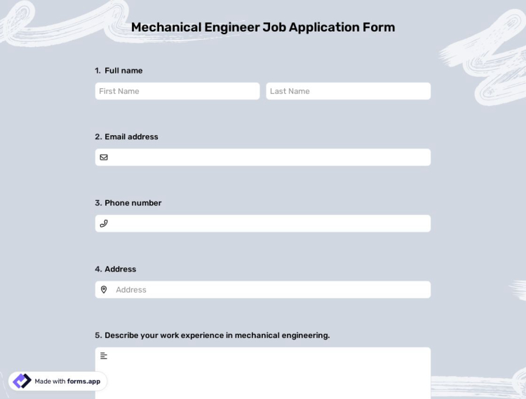 Mechanical Engineer Job Application Form