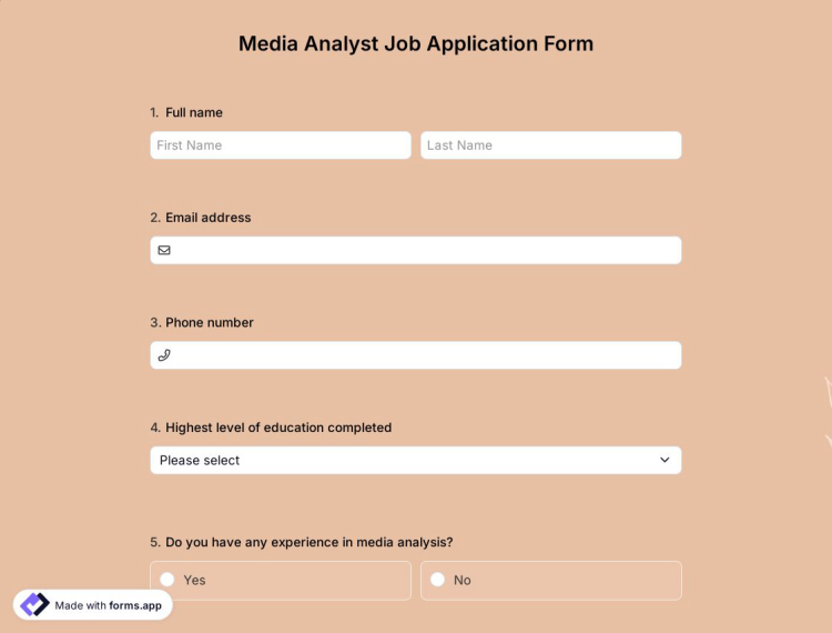 Media Analyst Job Application Form