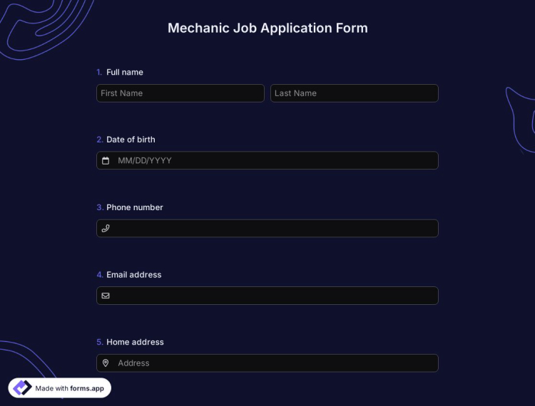 Mechanic Job Application Form