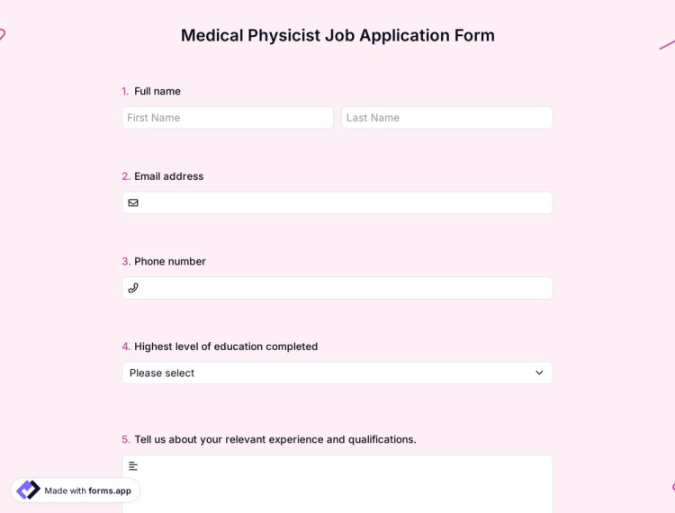 Medical Physicist Job Application Form