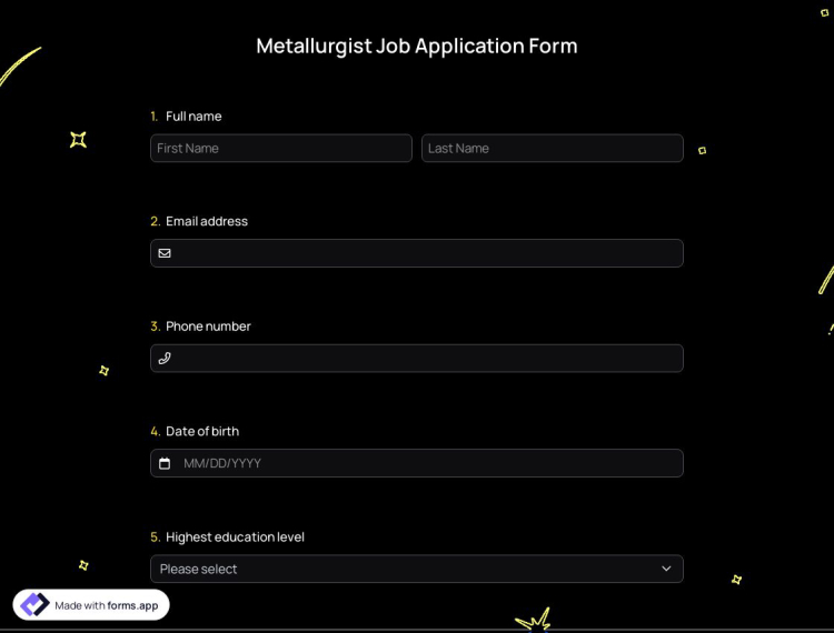 Metallurgist Job Application Form