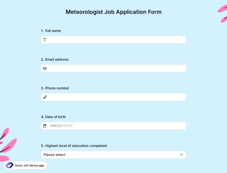 Meteorologist Job Application Form