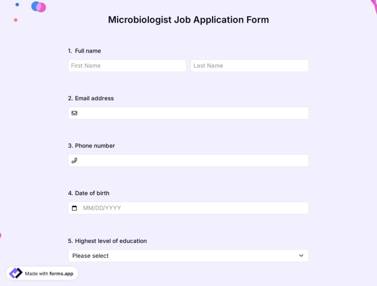 Microbiologist Job Application Form