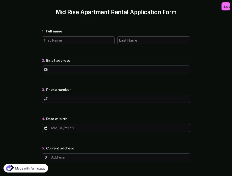 Mid-Rise Apartment Rental Application Form