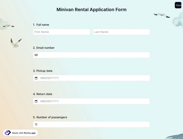 Minivan Rental Application Form