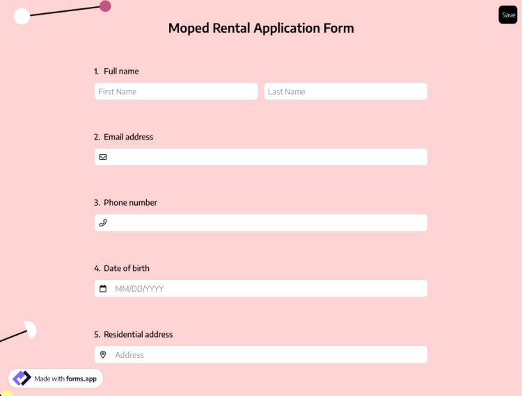 Moped Rental Application Form