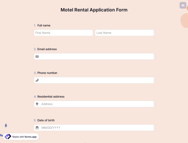 Motel Rental Application Form