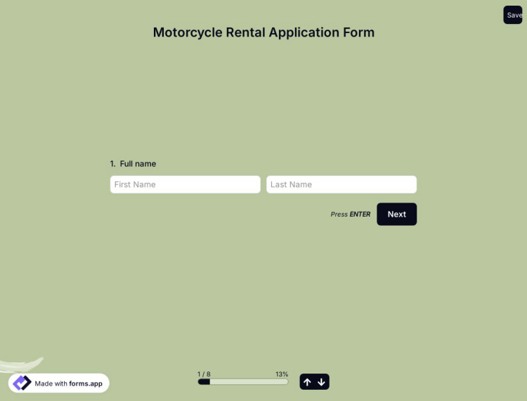 Motorcycle Rental Application Form